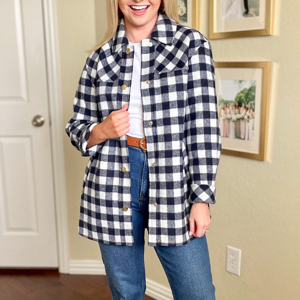 Draper James Navy and Cream Checkered Jacket